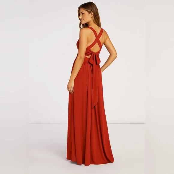 Azazie | Dresses | Azazie 4 Rust Terracotta Maxi Dress Criss Cross Back Tie  Front Slit Bridesmaid | Poshmark